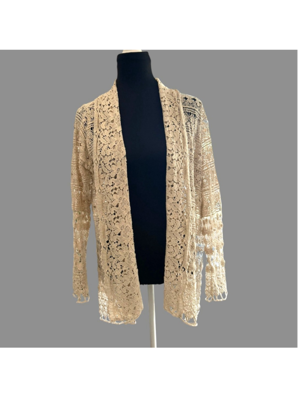 Vintage 90s Johnny Was Cream Floral Lace Duster Cardigan S - Picture 3 of 12